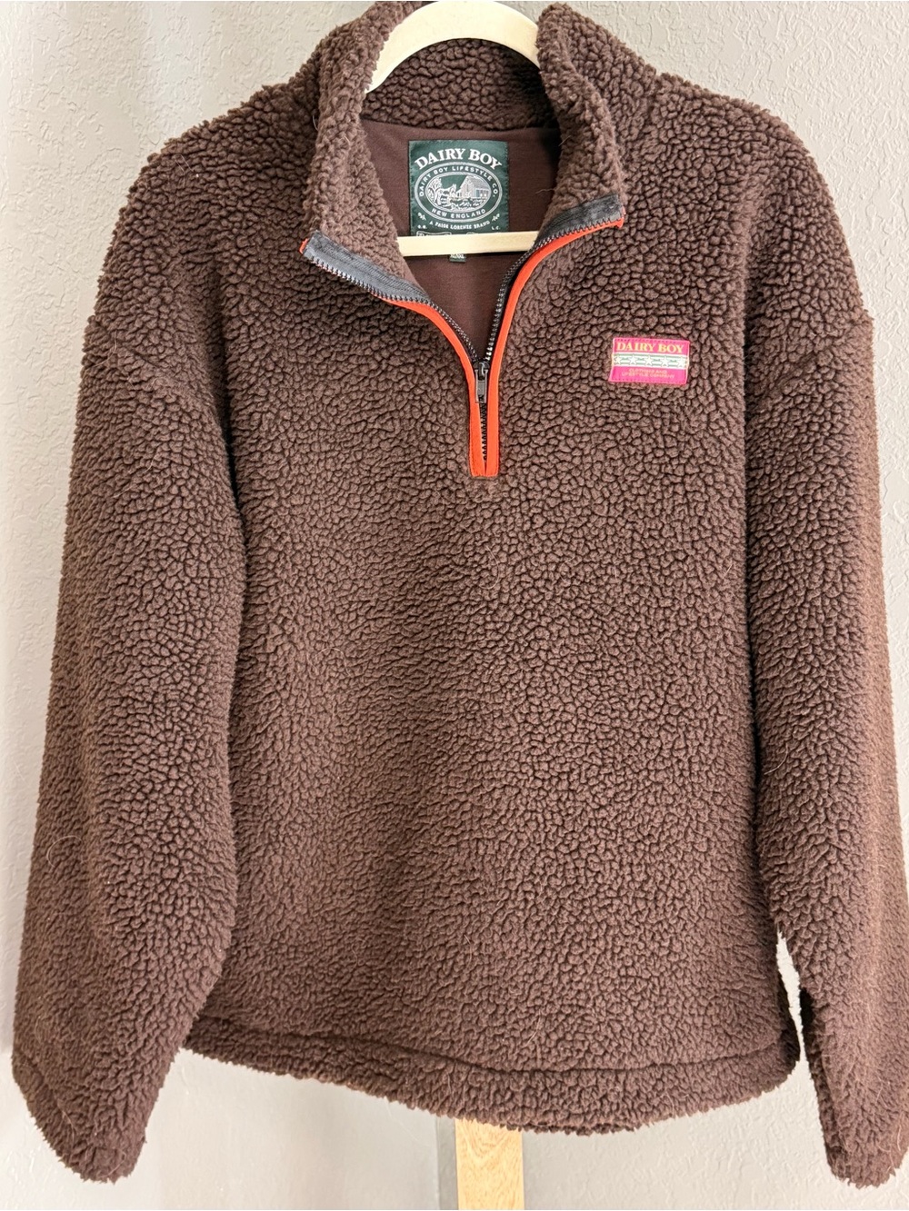Dairy Boy Women's Brown Sherpa Half-Zip Pullover Hoodie